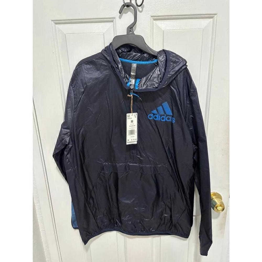 LN Mens Adidas Windbreaker Jacket Season WB Blue Black HD4335 Size Medium